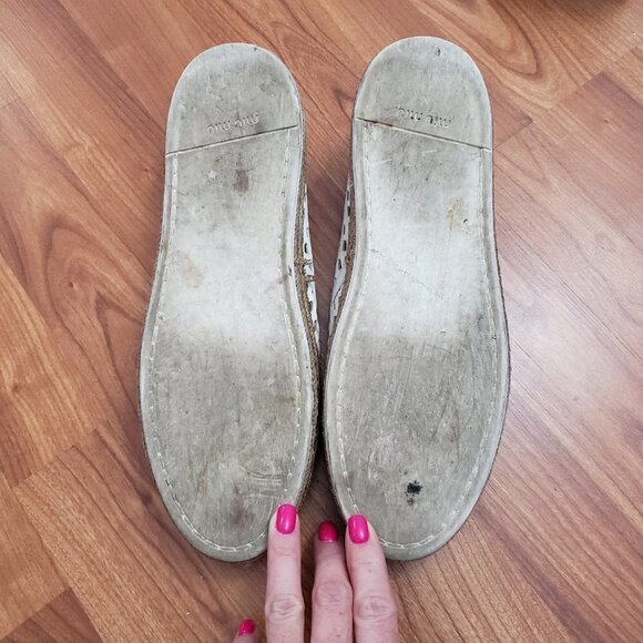 Miu Miu Leather Mesh Platform Espadrilles White Slip On Sz 40 - Picture 9 of 10